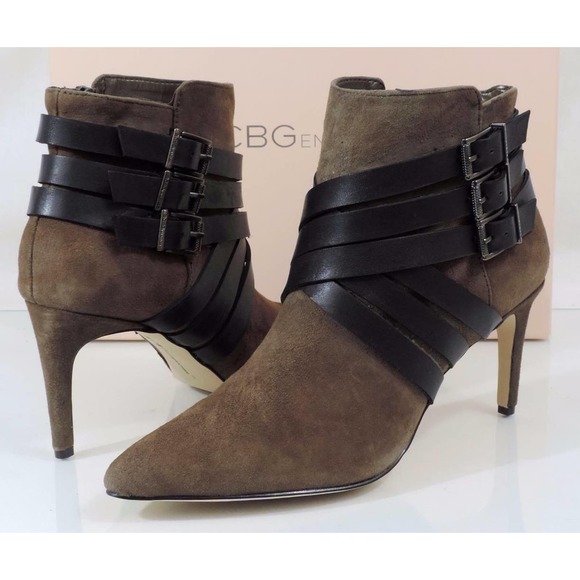 BCBG BCBGeneration ZING Contrast Straps Pointed Toe Boot Dark Olive Black Size 8 - Picture 2 of 6